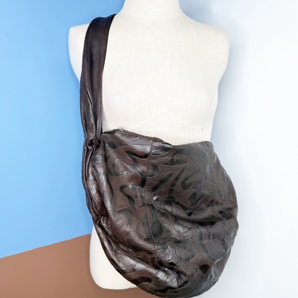 tribeca Handbags - Vintage Tribeca Dark Brown Slouchy Pebbled Leather Sling Bag Large Boho
